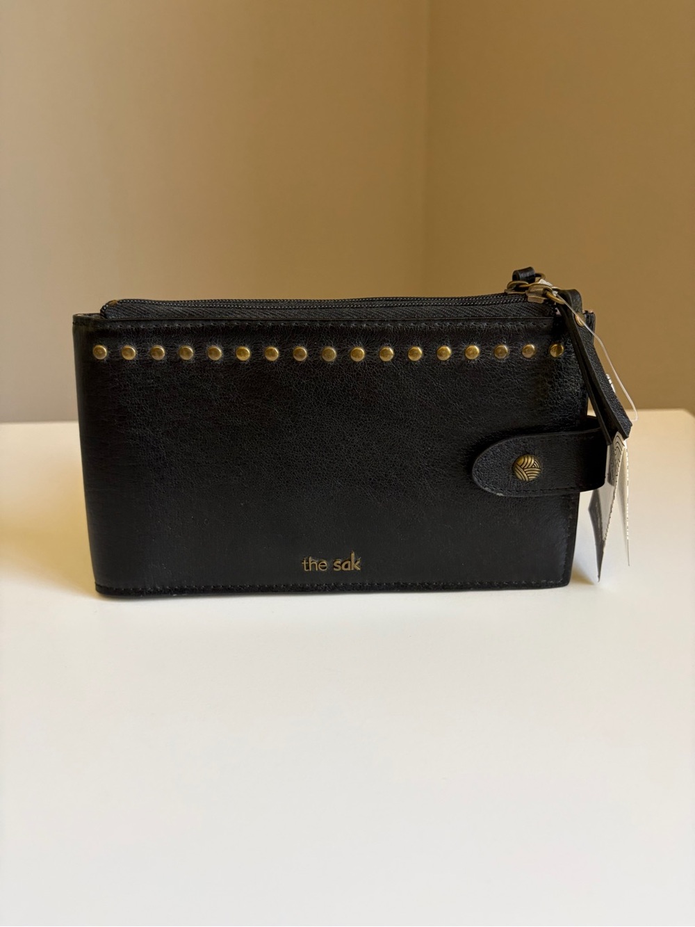 The Sak Black Leather Wallet with Gold Stud Accents NWT